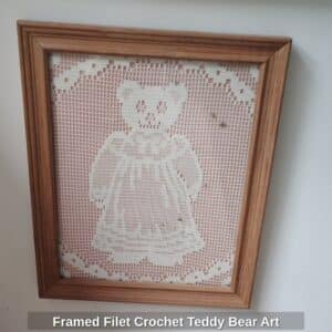 Framed-Filet-Crochet-Teddy-Bear-Art