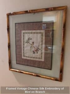 Framed-Vintage-Chinese-Silk-Embroidery-of-Bird-on-Branch