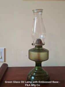 Green-Glass-Oil-Lamp-with-Embossed-Base-PA-Mfg-Co-second-image
