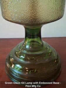 Green-Glass-Oil-Lamp-with-Embossed-Base-PA-Mfg-Co-third-image