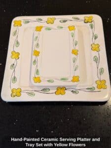 Hand-Painted-Ceramic-Serving-Platter-and-Tray-Set-with-Yellow-Flowers