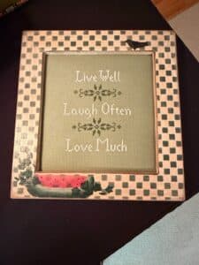 Hand-Painted-Live-Well-Laugh-Often-Love-Much-Cross-Stitch-Picture-Frame