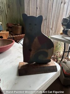 Hand-Painted-Wooden-Folk-Art-Cat-Figurine