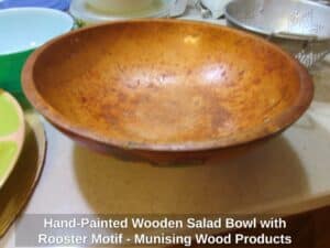 Hand-Painted-Wooden-Salad-Bowl-with-Rooster-Motif-Munising-Wood-Products