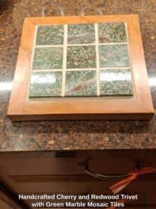 Handcrafted-Cherry-and-Redwood-Trivet-with-Green-Marble-Mosaic-Tiles