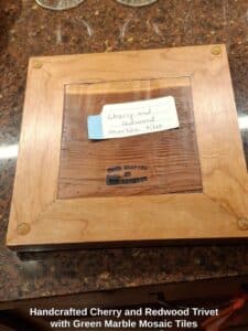 Handcrafted-Cherry-and-Redwood-Trivet-with-Green-Marble-Mosaic-Tiles-second-image