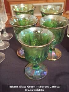 Indiana-Glass-Green-Iridescent-Carnival-Glass-Goblets