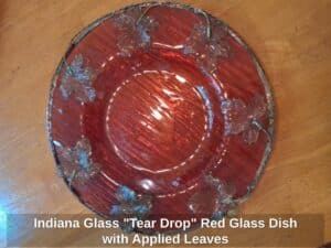Indiana-Glass-Tear-Drop-Red-Glass-Dish-with-Applied-Leaves