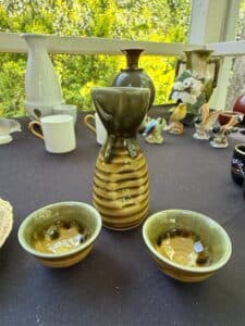 Japanese-Ceramic-Sake-Set-with-Tokkuri-and-Ochoko-Oribe-Style