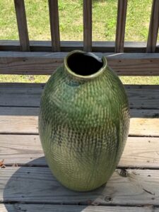 Large-Green-Textured-Ceramic-Vase-with-Drip-Glaze