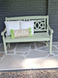 Light-Green-Wooden-Garden-Bench-with-Decorative-Geometric-Back