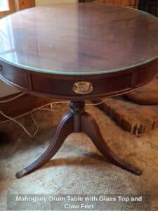 Mahogany-Drum-Table-with-Glass-Top-and-Claw-Feet-second-image