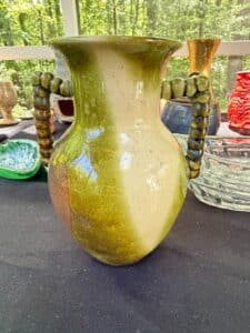 Mid-Century-Applied-Handle-Mottled-Glaze-Ceramic-Vase