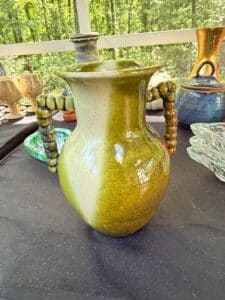 Mid-Century-Applied-Handle-Mottled-Glaze-Ceramic-Vase-second-image