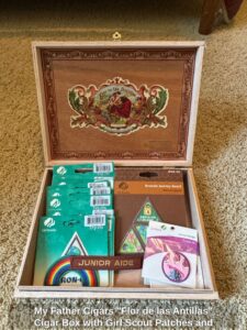 My-Father-Cigars-Flor-de-las-Antillas-Cigar-Box-with-Girl-Scout-Patches-and-Awards