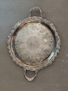 Ornate-Silver-Plated-Serving-Tray-with-Grape-Motif-and-Handles