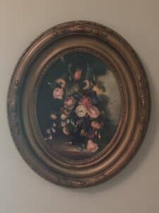 Oval-Floral-Still-Life-Oil-Painting-by-R.-Rosini-in-Gilt-Frame