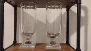 Pair-of-Tall-Cylindrical-Glass-Hurricane-Candle-Holders-with-Square-Crystal-Bases