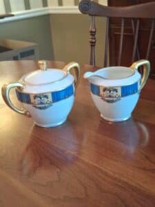 Porcelain-Sugar-Bowl-Creamer-and-Platter-Set-Derby-Bleu-Pattern