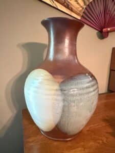 Robert-Maxwell-for-Pottery-Craft-USA-Stoneware-Vase-with-Glaze-Drip-Effect