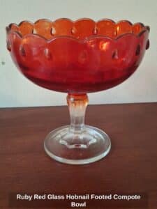 Ruby-Red-Glass-Hobnail-Footed-Compote-Bowl