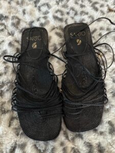 Sarto-Black-Woven-Lace-Up-Flat-Sandals