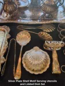 Silver-Plate-Shell-Motif-Serving-Utensils-and-Lidded-Dish-Set