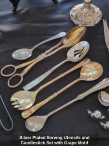 Silver-Plated-Serving-Utensils-and-Candlestick-Set-with-Grape-Motif