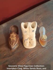 Souvenir-Shoe-Figurines-Collection-Interlaken-Clog-White-Sands-Boot-and-Perfume-Bottle