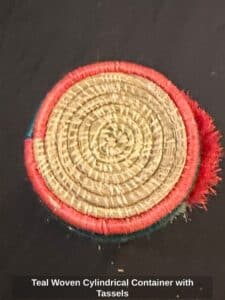 Teal-Woven-Cylindrical-Container-with-Tassels-third-image