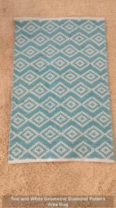 Teal-and-White-Geometric-Diamond-Pattern-Area-Rug