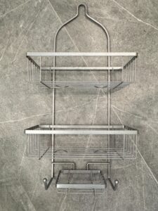 Two-Tiered-Metal-Shower-Caddy-with-Soap-Dish-and-Hooks
