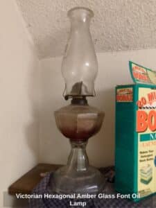 Victorian-Hexagonal-Amber-Glass-Font-Oil-Lamp
