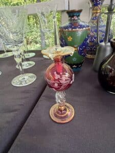 Victorian-Ruby-Red-Glass-Perfume-Bottle-with-Gilded-Accents-and-Twisted-Stem