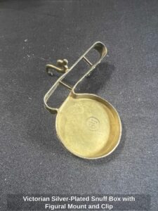 Victorian-Silver-Plated-Snuff-Box-with-Figural-Mount-and-Clip-second-image
