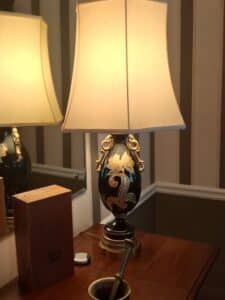 Vintage-Black-Ceramic-Lamp-with-Gilded-Floral-Motif