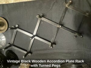 Vintage-Black-Wooden-Accordion-Plate-Rack-with-Turned-Pegs-second-image