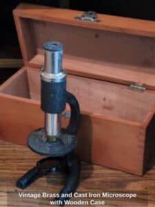 Vintage-Brass-and-Cast-Iron-Microscope-with-Wooden-Case