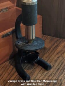 Vintage-Brass-and-Cast-Iron-Microscope-with-Wooden-Case-second-image
