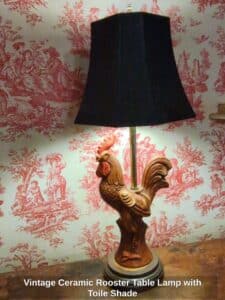 Vintage-Ceramic-Rooster-Table-Lamp-with-Toile-Shade