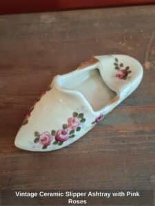 Vintage-Ceramic-Slipper-Ashtray-with-Pink-Roses