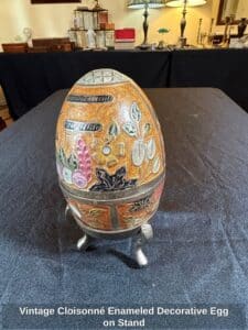 Vintage-Cloisonn-Enameled-Decorative-Egg-on-Stand