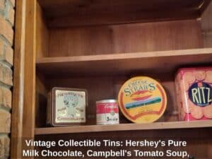 Vintage-Collectible-Tins-Hersheys-Pure-Milk-Chocolate-Campbells-Tomato-Soup-Larry-Mulkeys-Cheese-Straws-and-Ritz-Crackers