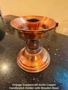 Vintage-Coppercraft-Guild-Copper-Candlestick-Holder-with-Wooden-Base