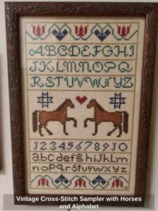 Vintage-Cross-Stitch-Sampler-with-Horses-and-Alphabet