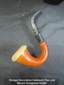 Vintage-Decorative-Calabash-Pipe-and-Woven-Octagonal-Holder-second-image
