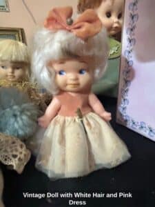 Vintage-Doll-with-White-Hair-and-Pink-Dress