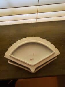 Vintage-Fan-Shaped-Ceramic-Trinket-Box-with-Lotus-Floral-Motif-and-Red-Mark-third-image