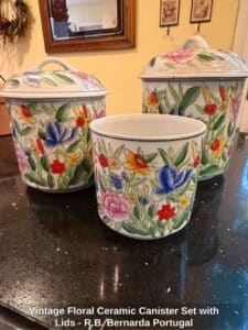 Vintage-Floral-Ceramic-Canister-Set-with-Lids-R.B.-Bernarda-Portugal