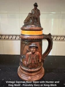 Vintage-German-Beer-Stein-with-Hunter-and-Dog-Motif-Possibly-Gerz-or-King-Werk
